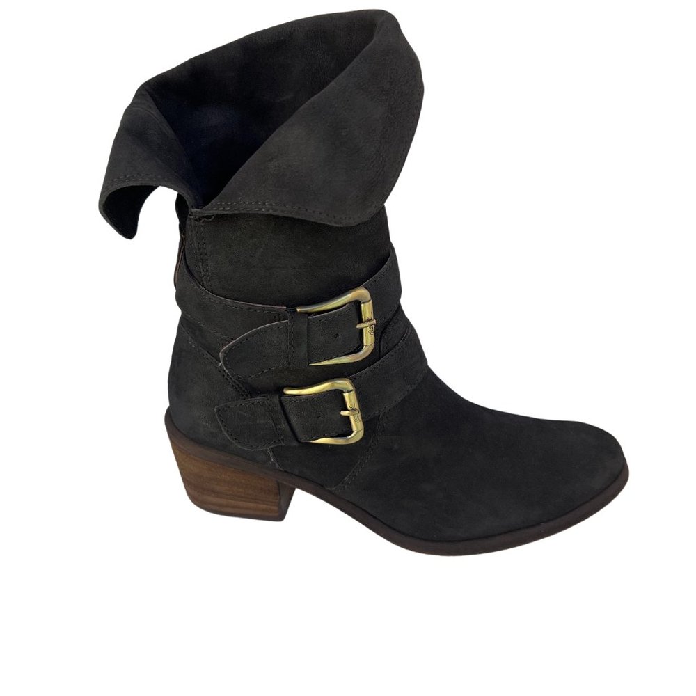 Donald J. Pliner Round Toe Moto Buckle Style Cuban Heel Bootie Black Size 6.5